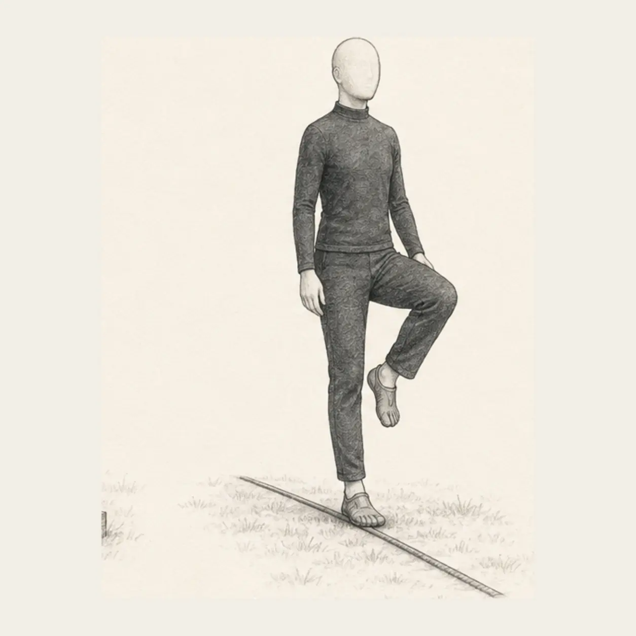 Follow the element's line on the grass, pausing once on one foot.