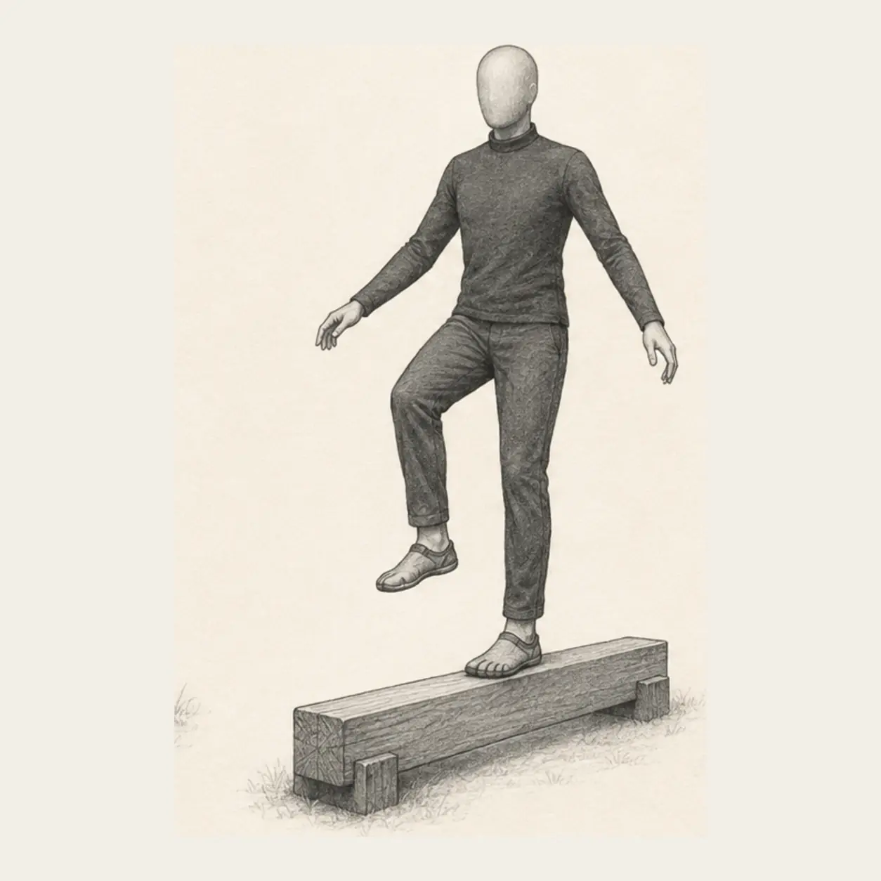 Pause twice, including once with one foot raised.
