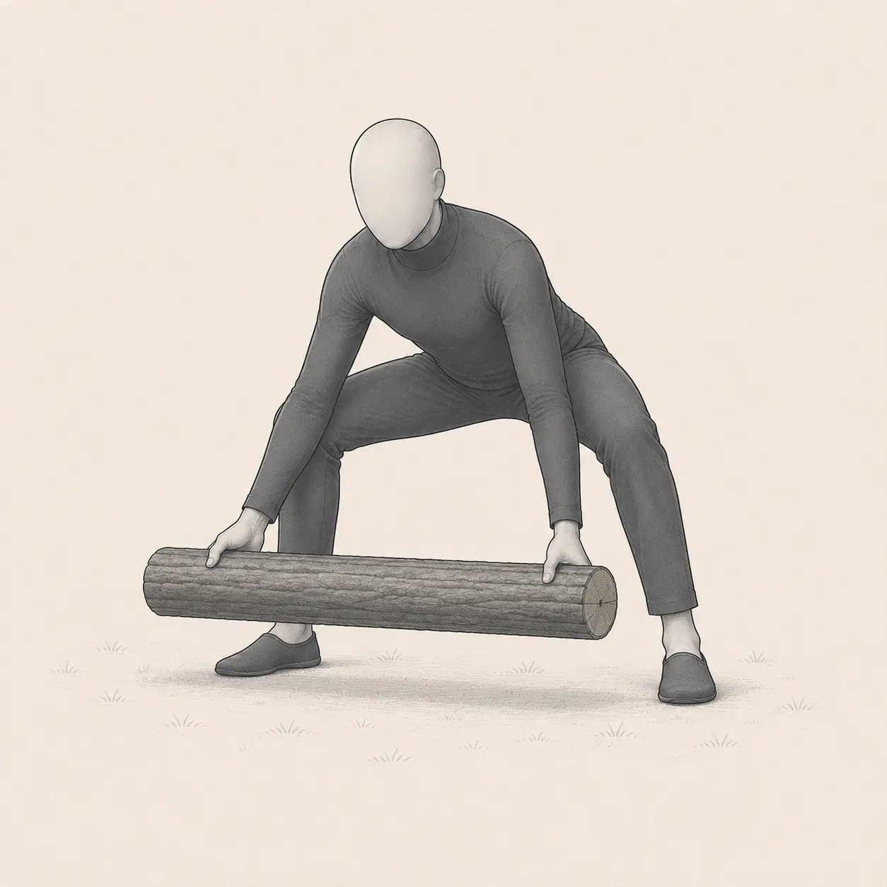 The adult lowering the log under control with hands and feet clear