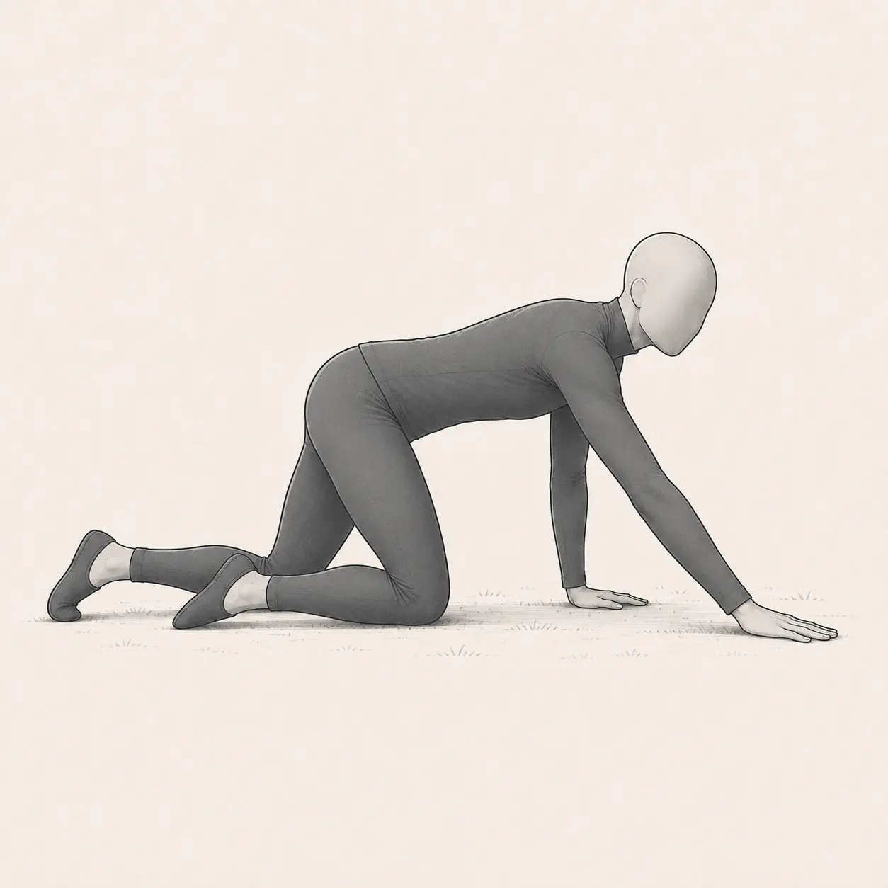 An adult travelling across grass on hands and knees
