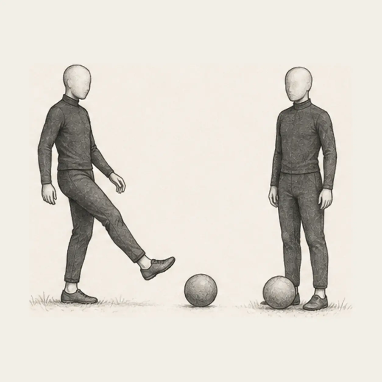 Roll or kick a soft ball ahead, retrieve it, and stop under control.